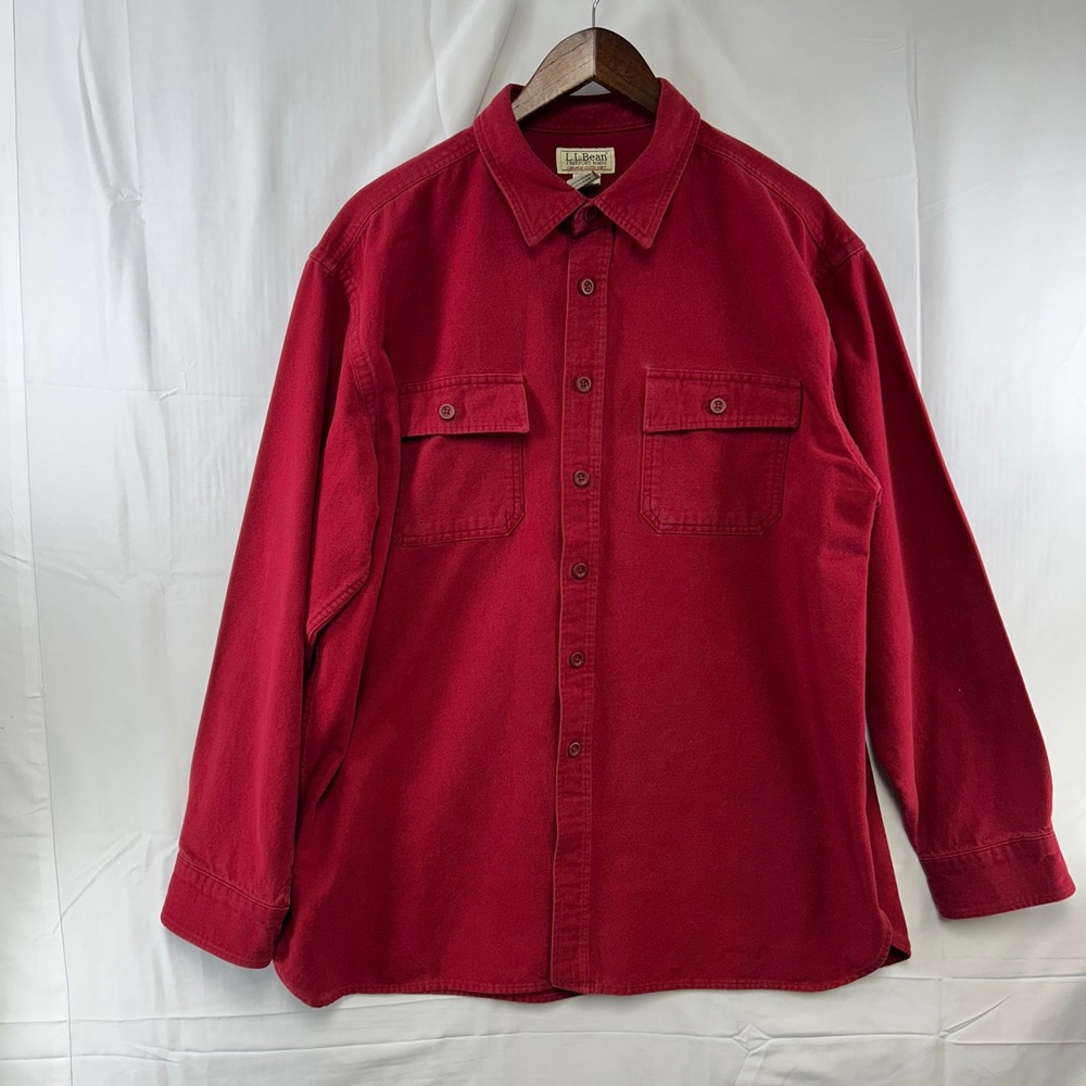LL Bean Chamois Cloth Shirt Mens XL Red Heavy Flannel Button Up 187923
